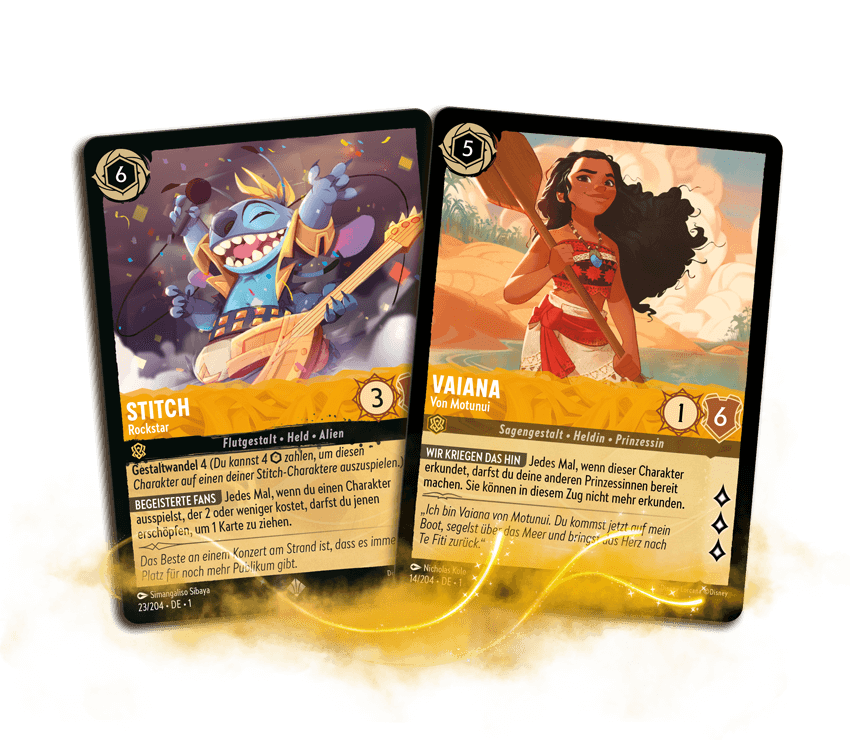 Fan of Bernstein cards, showing examples featuring Stitch and Vaiana