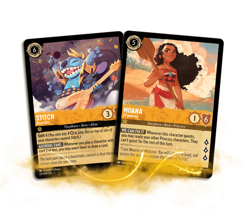 Fan of Amber cards, showing examples featuring Stitch and Moana